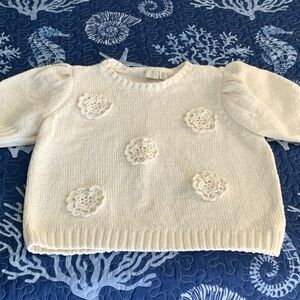 Cream Knit Sweater with Floral Accents Size XL